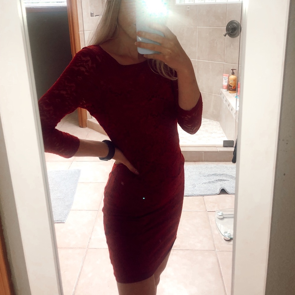 Red lace tight fitting dress